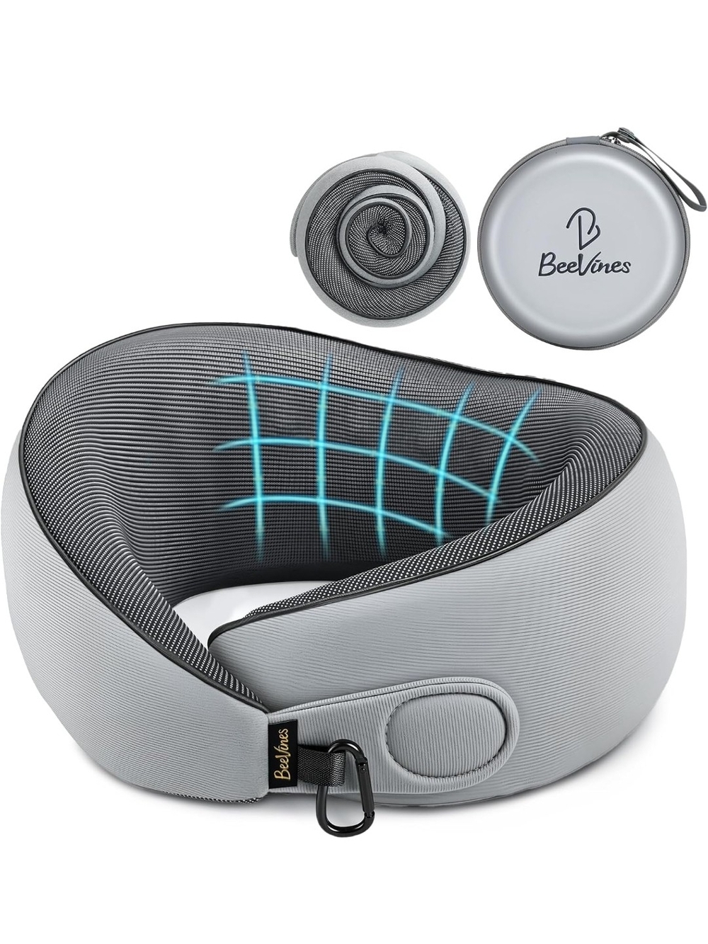 BeeVines Memory Foam Travel Neck Pillow - Light Gray/Black